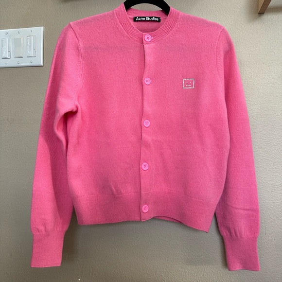 Acne studios EMBELLISHED FACE LOGO sweater CARDIGAN pink